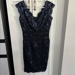 Tadashi Shoji Navy and Black Sequin Mini Dress